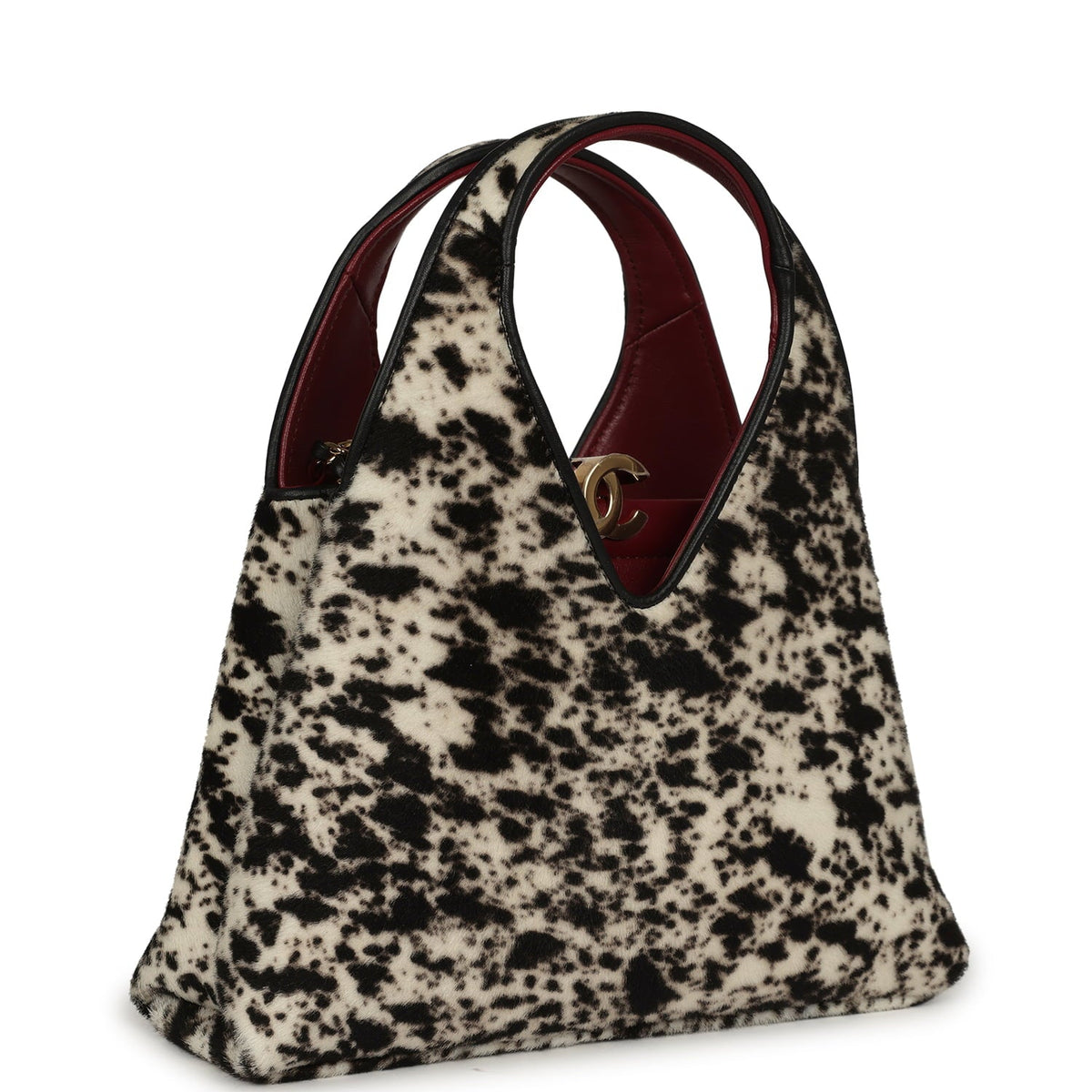 Chanel Small Chic Lady "Dalmatian Print" Shopping Bag Black, White Pony Hair Gold Hardware