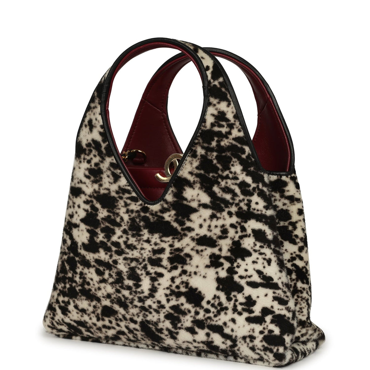 Chanel Small Chic Lady "Dalmatian Print" Shopping Bag Black, White Pony Hair Gold Hardware
