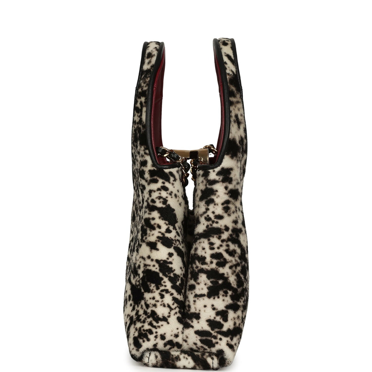 Chanel Small Chic Lady "Dalmatian Print" Shopping Bag Black, White Pony Hair Gold Hardware