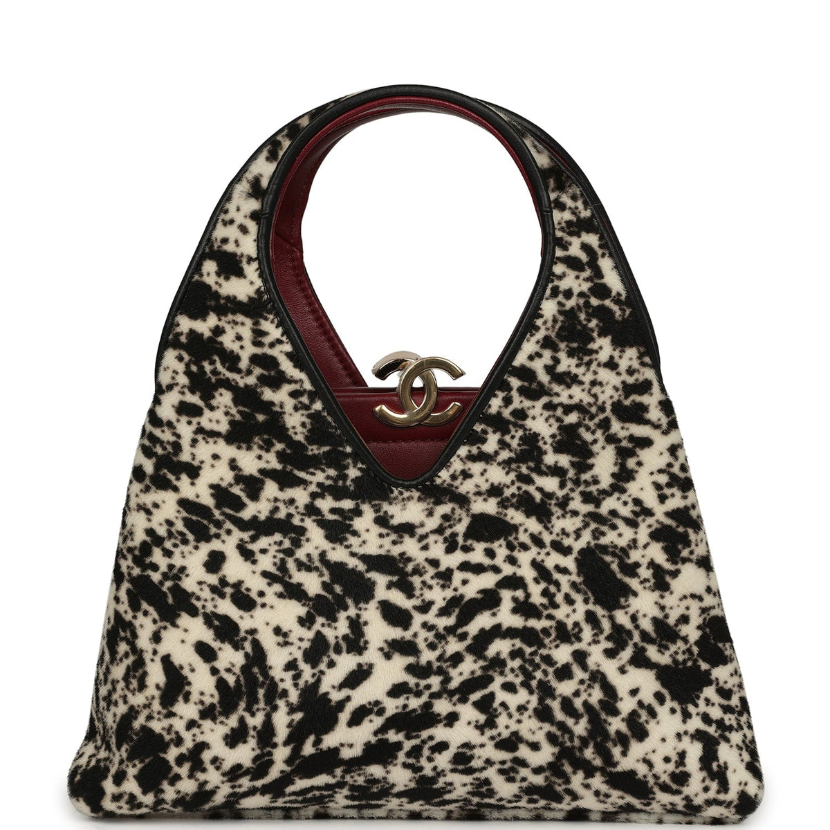 Chanel Small Chic Lady "Dalmatian Print" Shopping Bag Black, White Pony Hair Gold Hardware