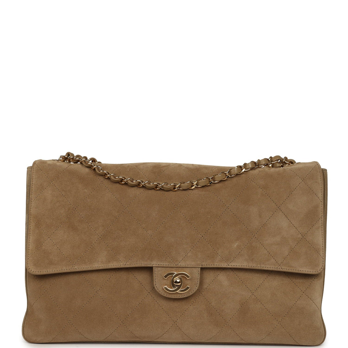 Chanel Maxi "Souplissimo" Large Flap Bag Dark Beige Suede Gold Hardware