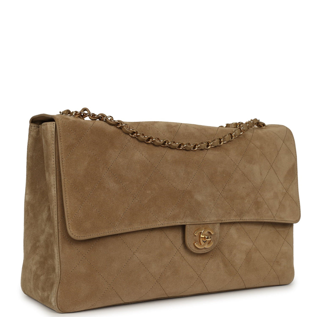 Chanel Maxi "Souplissimo" Large Flap Bag Dark Beige Suede Gold Hardware