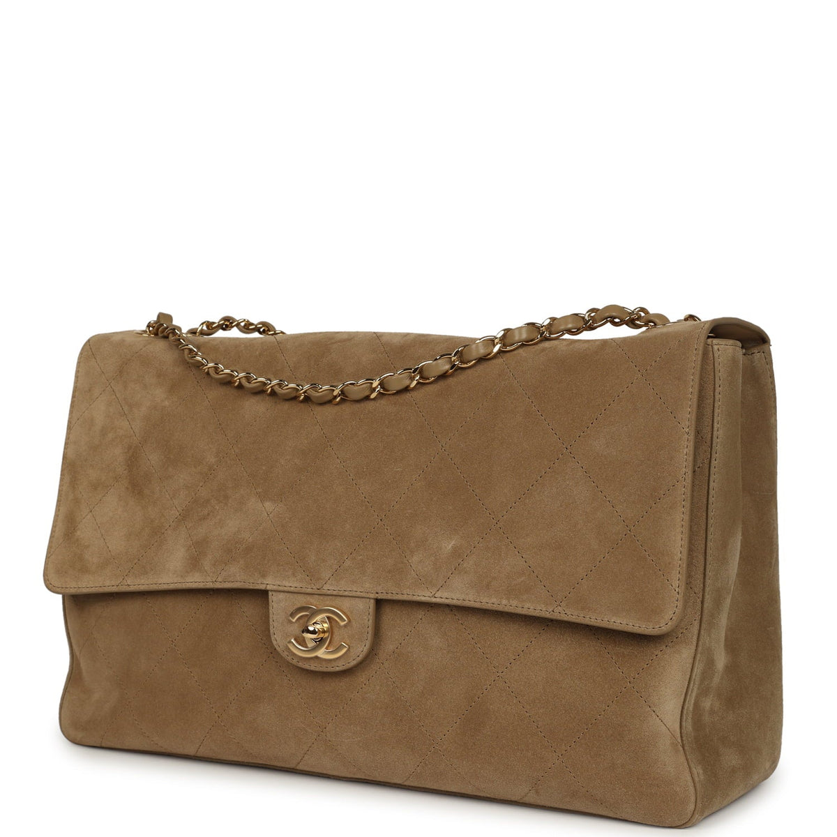 Chanel Maxi "Souplissimo" Large Flap Bag Dark Beige Suede Gold Hardware