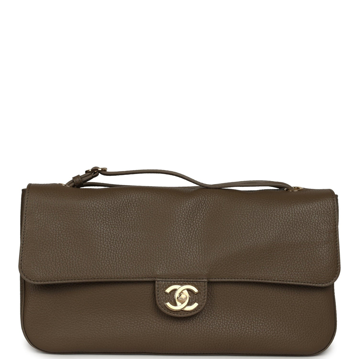 Chanel Maxi "Souplissimo" Small Flap Bag Dark Khaki Grained Calfskin Gold Hardware