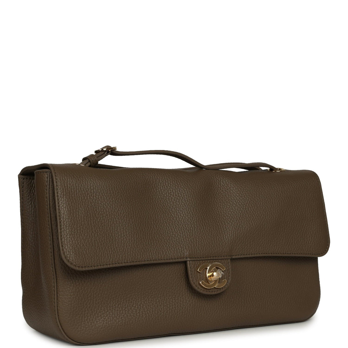 Chanel Maxi "Souplissimo" Small Flap Bag Dark Khaki Grained Calfskin Gold Hardware