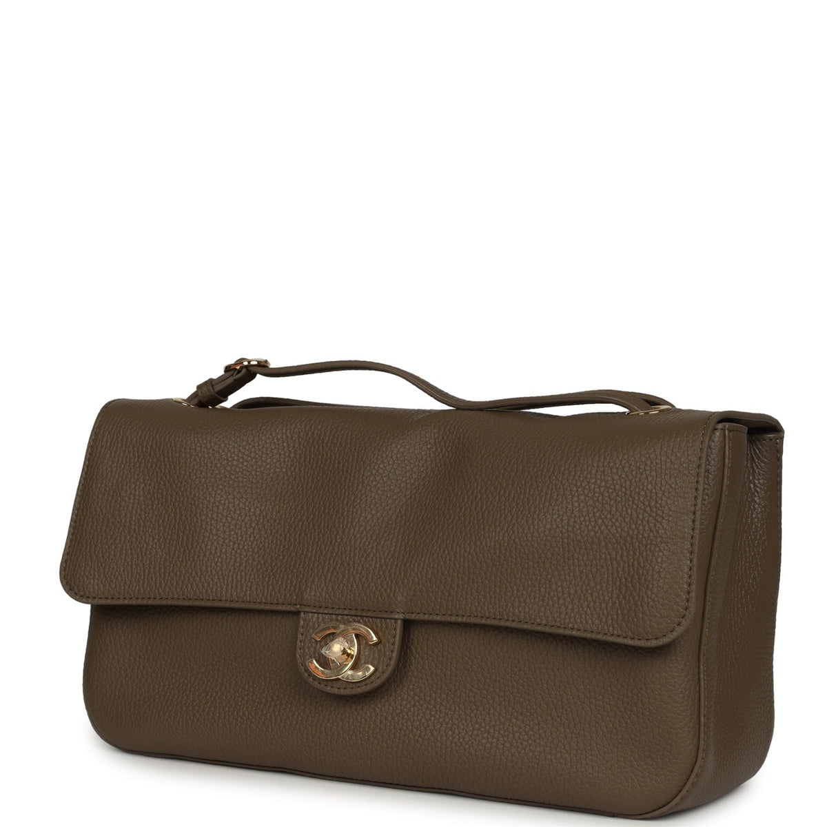 Chanel Maxi "Souplissimo" Small Flap Bag Dark Khaki Grained Calfskin Gold Hardware