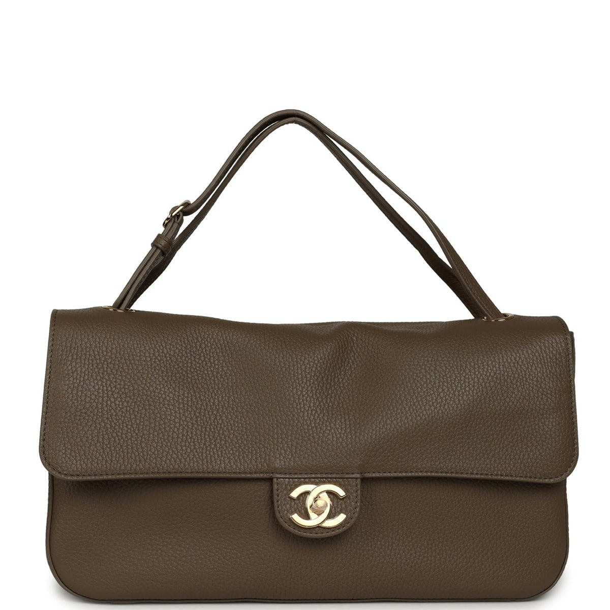 Chanel Maxi "Souplissimo" Small Flap Bag Dark Khaki Grained Calfskin Gold Hardware