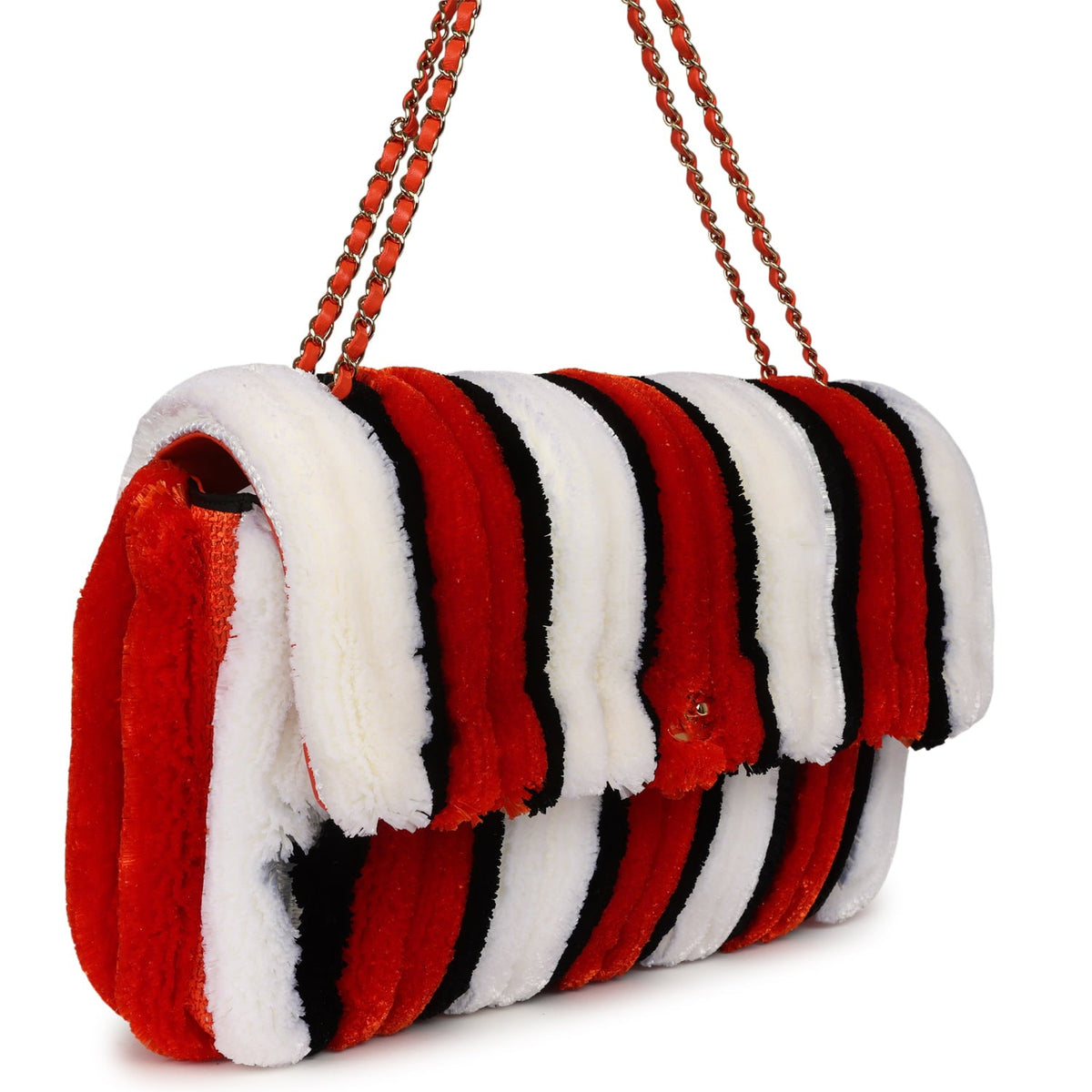 Chanel Maxi Coco Beach Stripe Flap Bag Orange, White and Black Raffia Gold Hardware