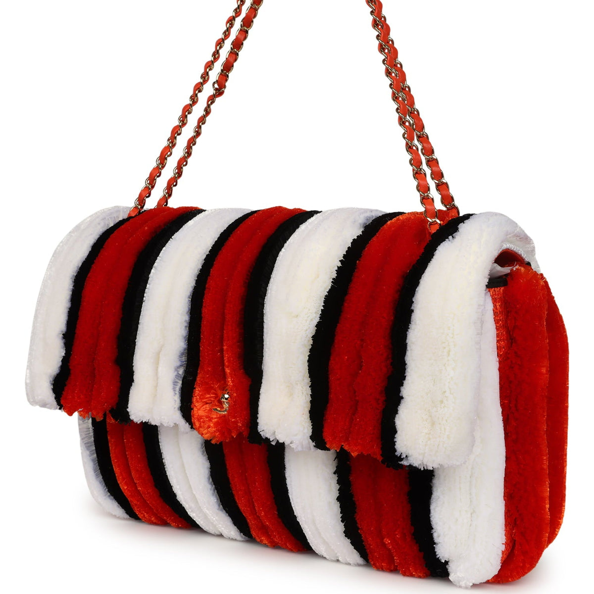 Chanel Maxi Coco Beach Stripe Flap Bag Orange, White and Black Raffia Gold Hardware