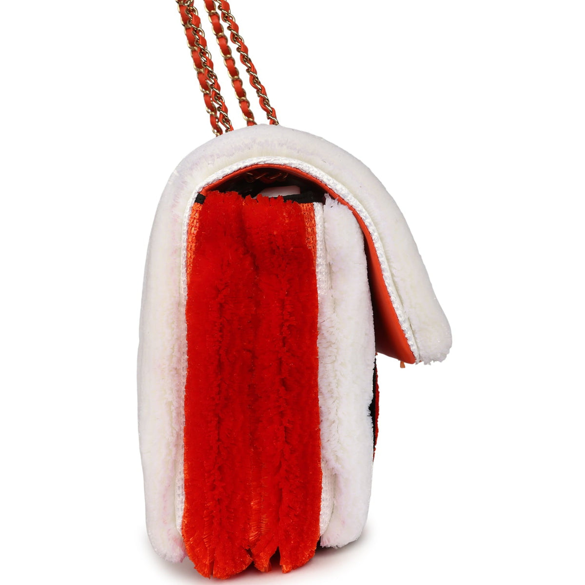 Chanel Maxi Coco Beach Stripe Flap Bag Orange, White and Black Raffia Gold Hardware
