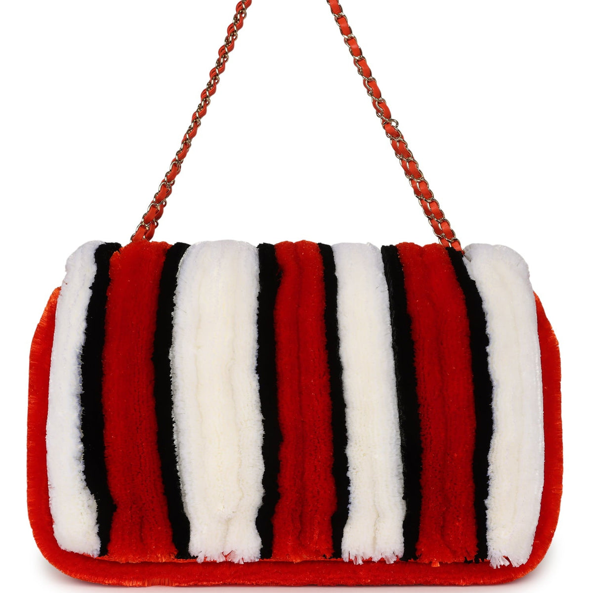 Chanel Maxi Coco Beach Stripe Flap Bag Orange, White and Black Raffia Gold Hardware