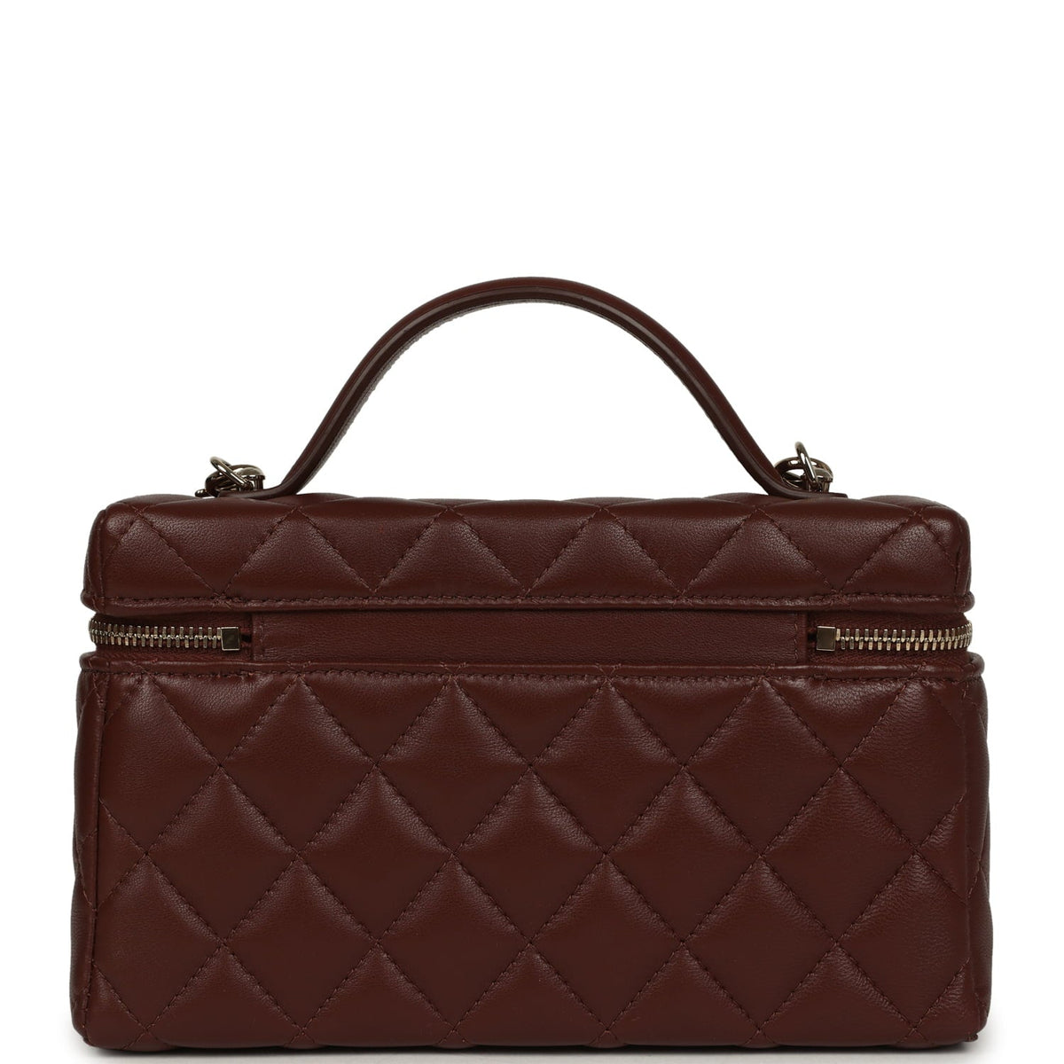 Chanel Top Handle Long Vanity Case with Chain Brown Lambskin Light Gold Hardware