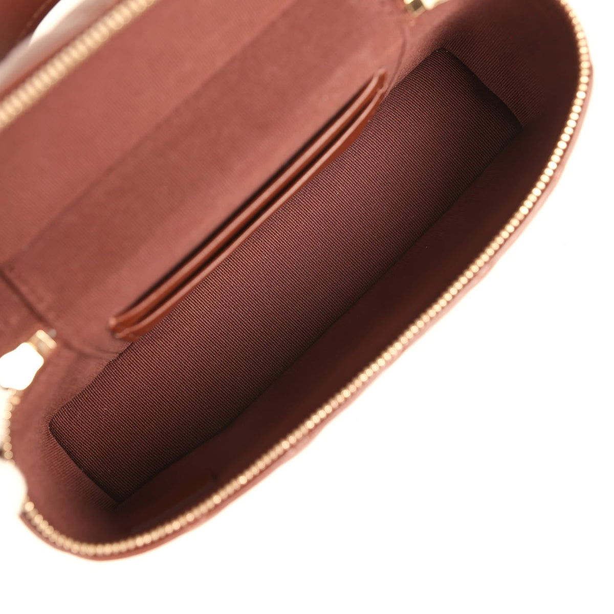 Chanel Top Handle Long Vanity Case with Chain Brown Lambskin Light Gold Hardware