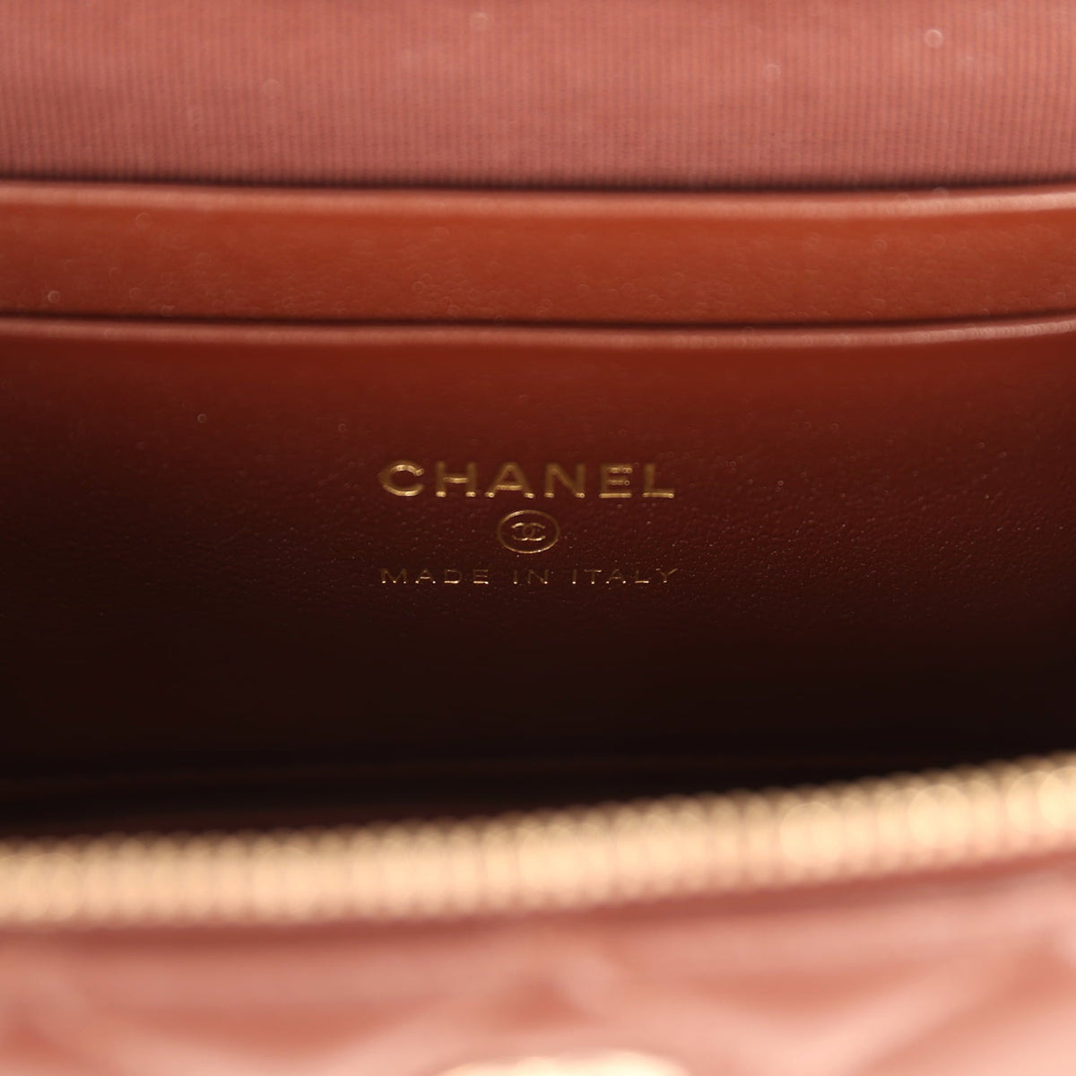 Chanel Top Handle Long Vanity Case with Chain Brown Lambskin Light Gold Hardware