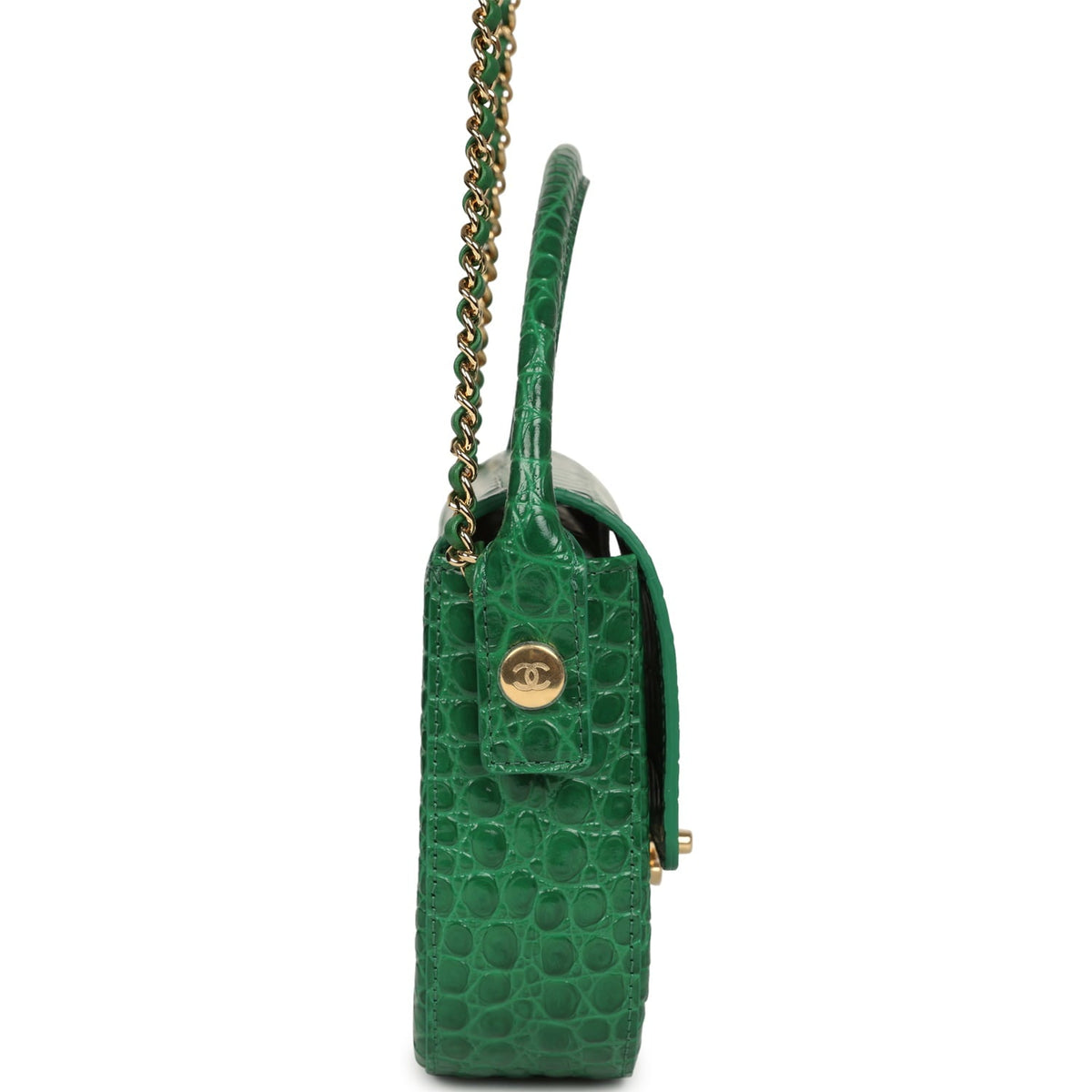Chanel Mini Top Handle "Turn Around" Flap Bag Green Croc Embossed Calfskin Gold Hardware