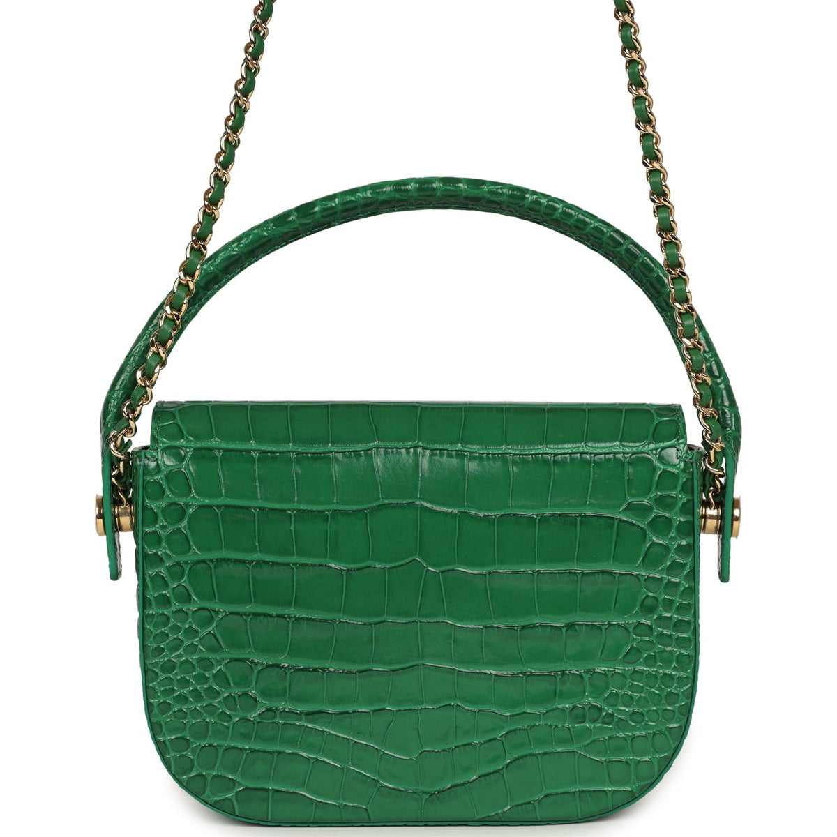 Chanel Mini Top Handle "Turn Around" Flap Bag Green Croc Embossed Calfskin Gold Hardware