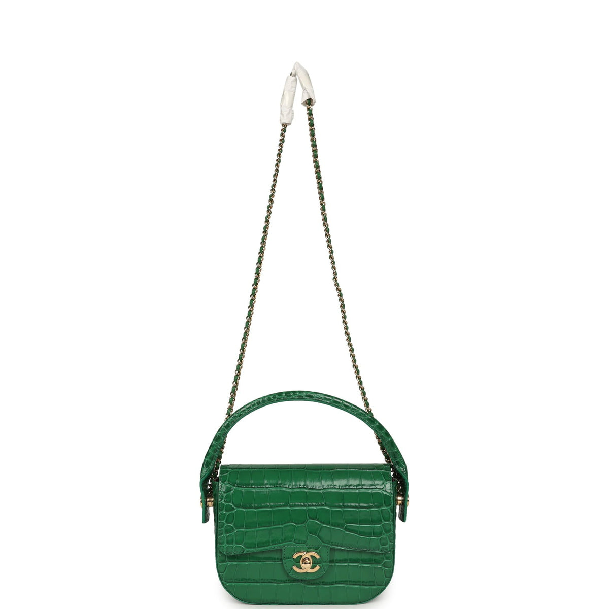 Chanel Mini Top Handle "Turn Around" Flap Bag Green Croc Embossed Calfskin Gold Hardware