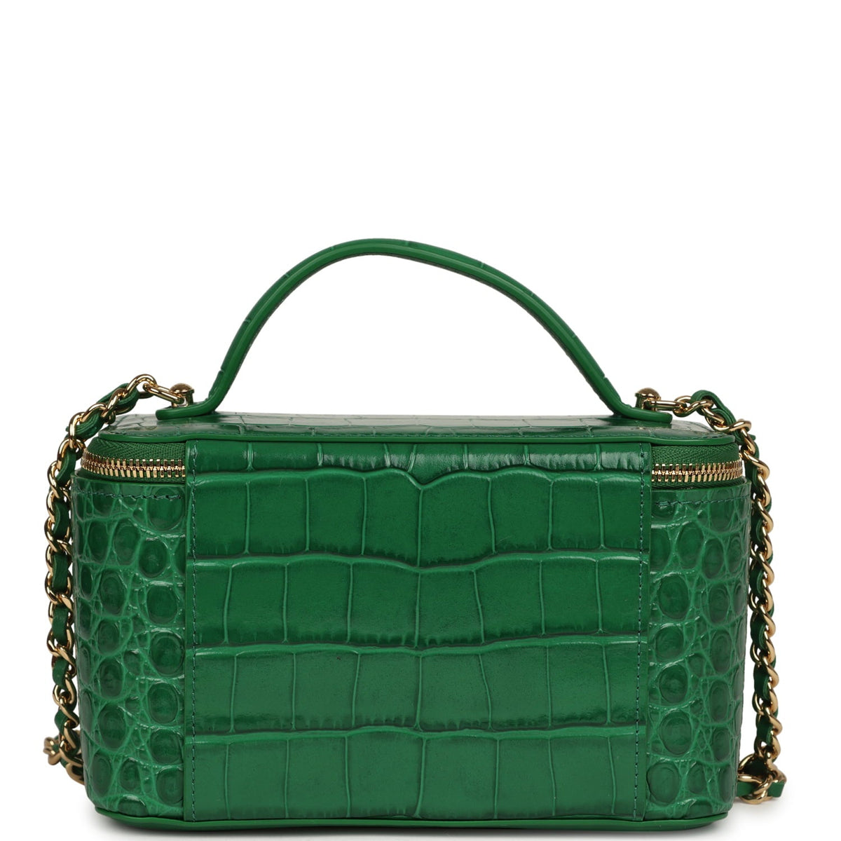Chanel Small Top Handle Long Vanity Case Green Croc Embossed Calfskin Gold Hardware