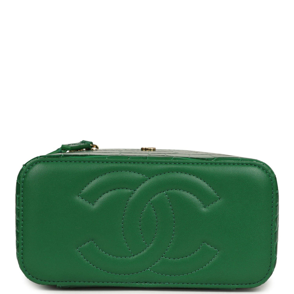 Chanel Small Top Handle Long Vanity Case Green Croc Embossed Calfskin Gold Hardware