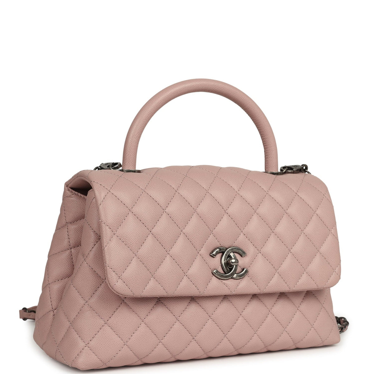 Pre-owned Chanel Medium Coco Handle Flap Bag Blush Caviar Aged Ruthenium Hardware