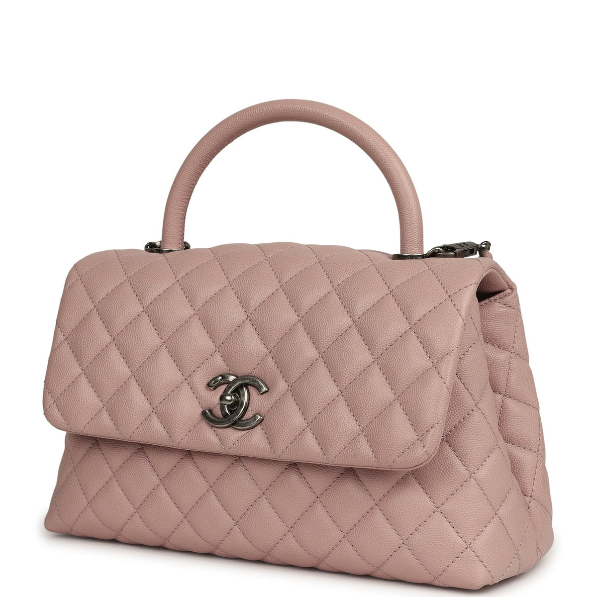 Pre-owned Chanel Medium Coco Handle Flap Bag Blush Caviar Aged Ruthenium Hardware