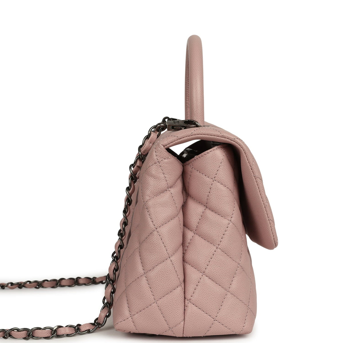 Pre-owned Chanel Medium Coco Handle Flap Bag Blush Caviar Aged Ruthenium Hardware