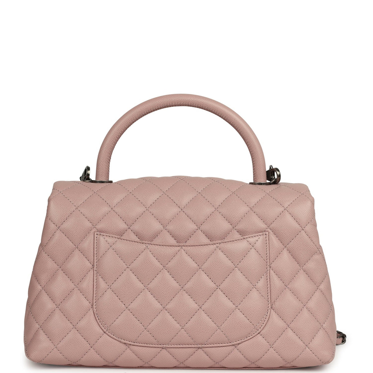 Pre-owned Chanel Medium Coco Handle Flap Bag Blush Caviar Aged Ruthenium Hardware