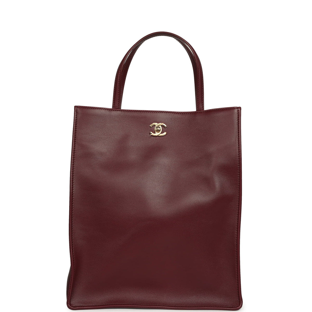 Chanel Small "Grocery Bag" with Chain Dark Burgundy Calfskin Gold Hardware