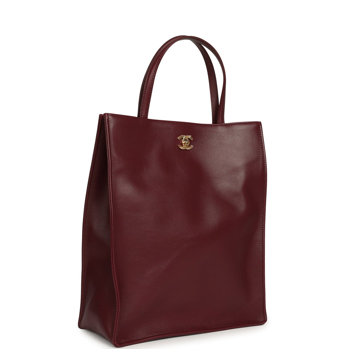 Chanel Small "Grocery Bag" with Chain Dark Burgundy Calfskin Gold Hardware