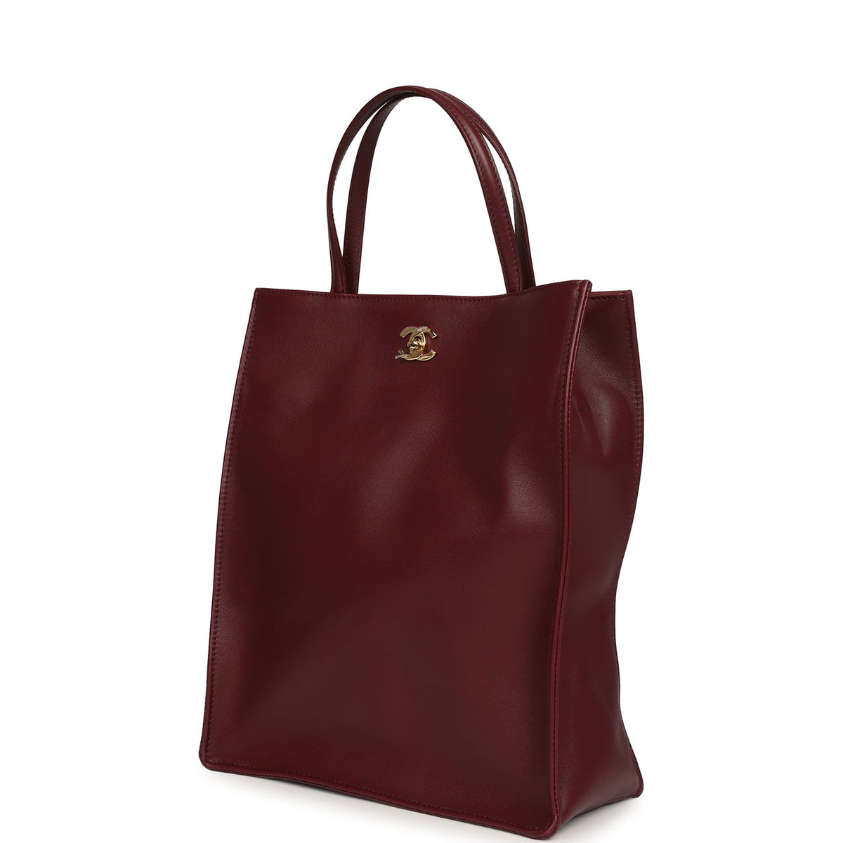 Chanel Small "Grocery Bag" with Chain Dark Burgundy Calfskin Gold Hardware