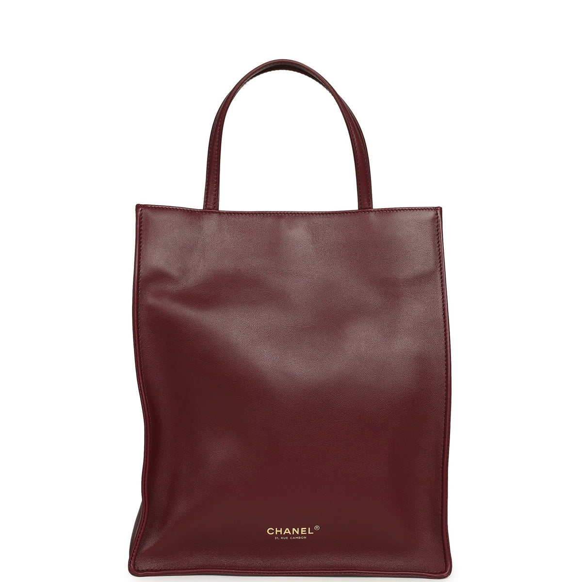 Chanel Small "Grocery Bag" with Chain Dark Burgundy Calfskin Gold Hardware