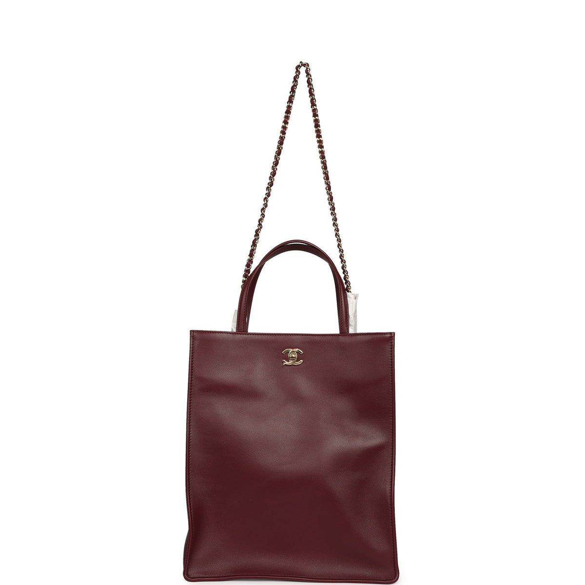 Chanel Small "Grocery Bag" with Chain Dark Burgundy Calfskin Gold Hardware