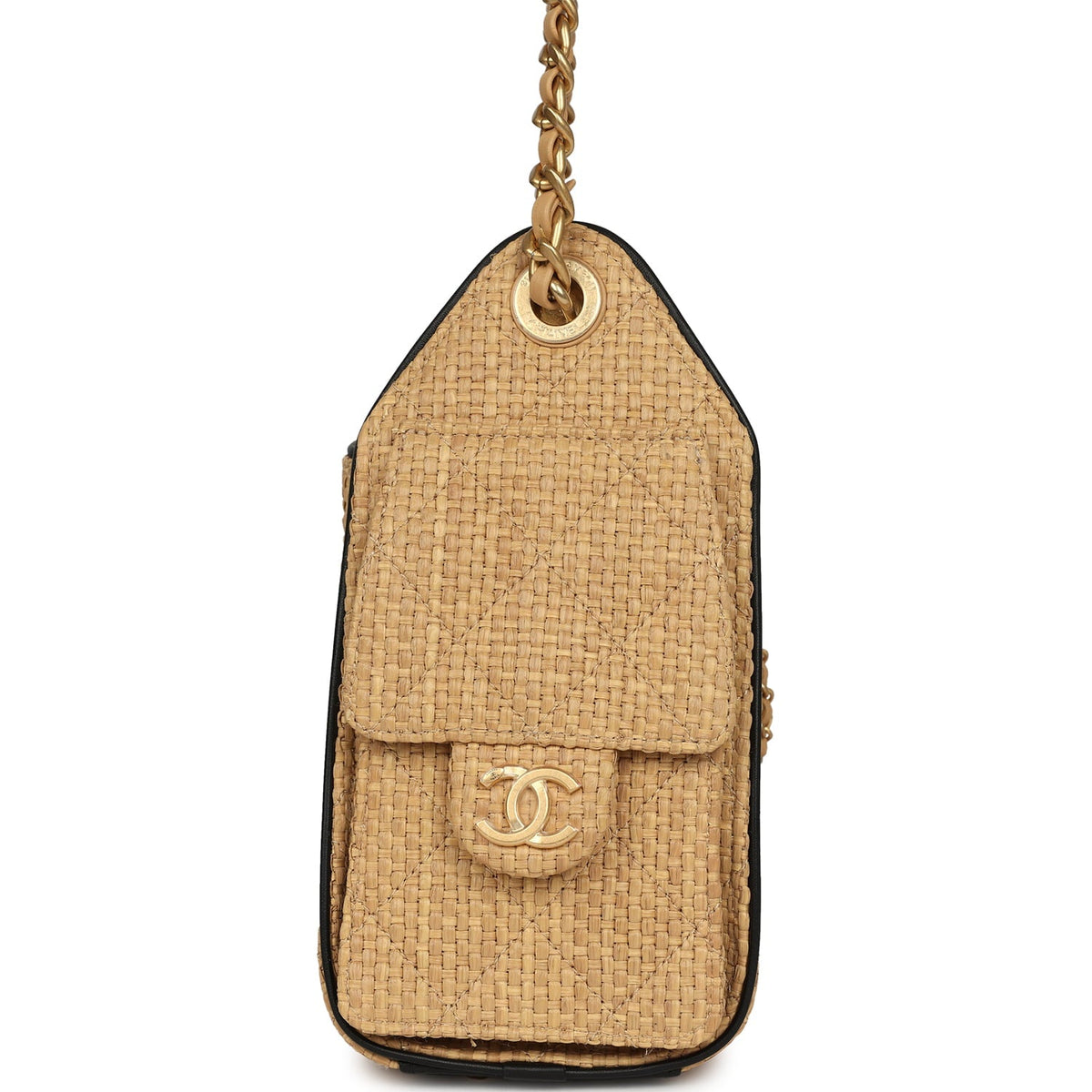Chanel Mini 25 Hobo Bag Beige Raffia and Black Calfskin Antique Gold Hardware
