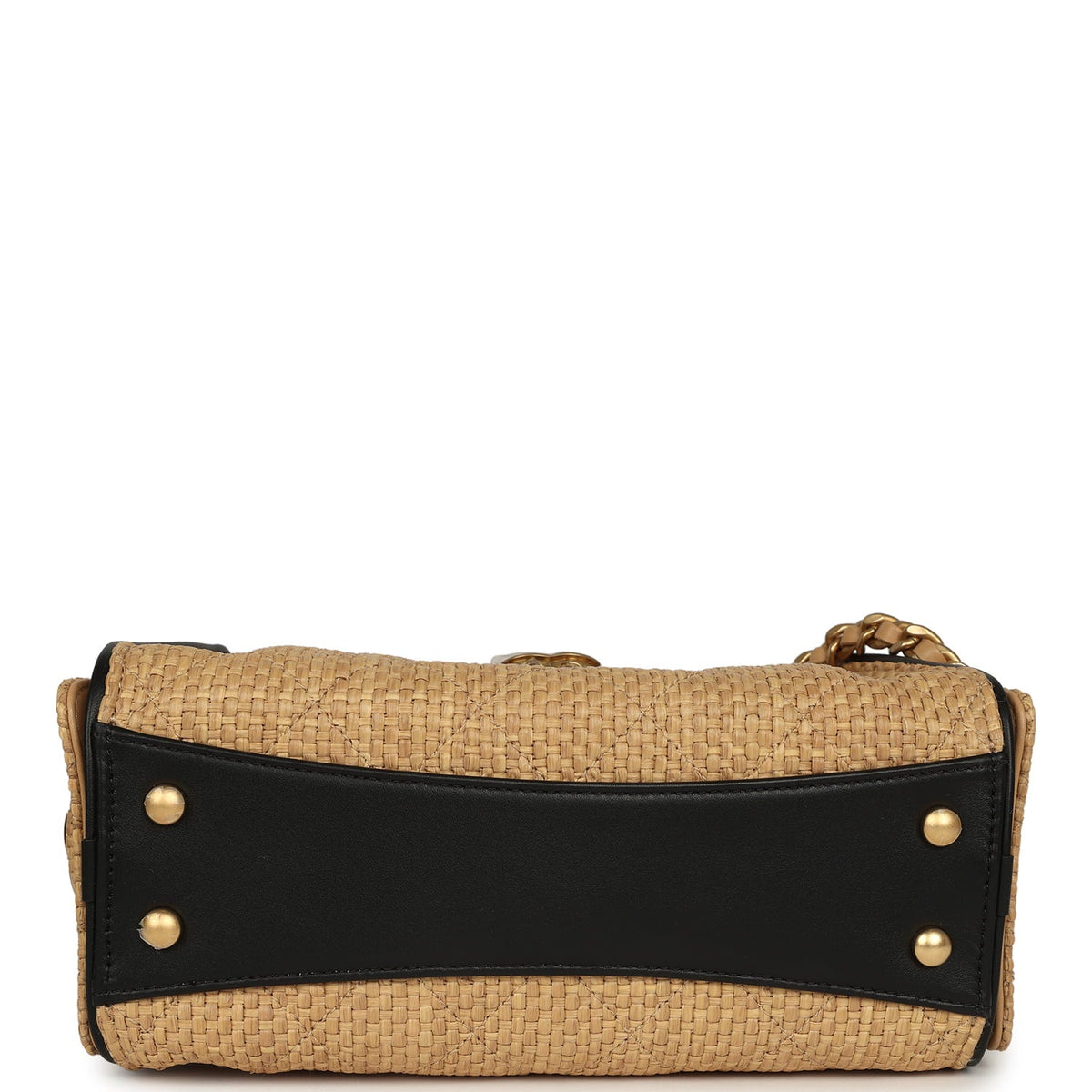 Chanel Mini 25 Hobo Bag Beige Raffia and Black Calfskin Antique Gold Hardware