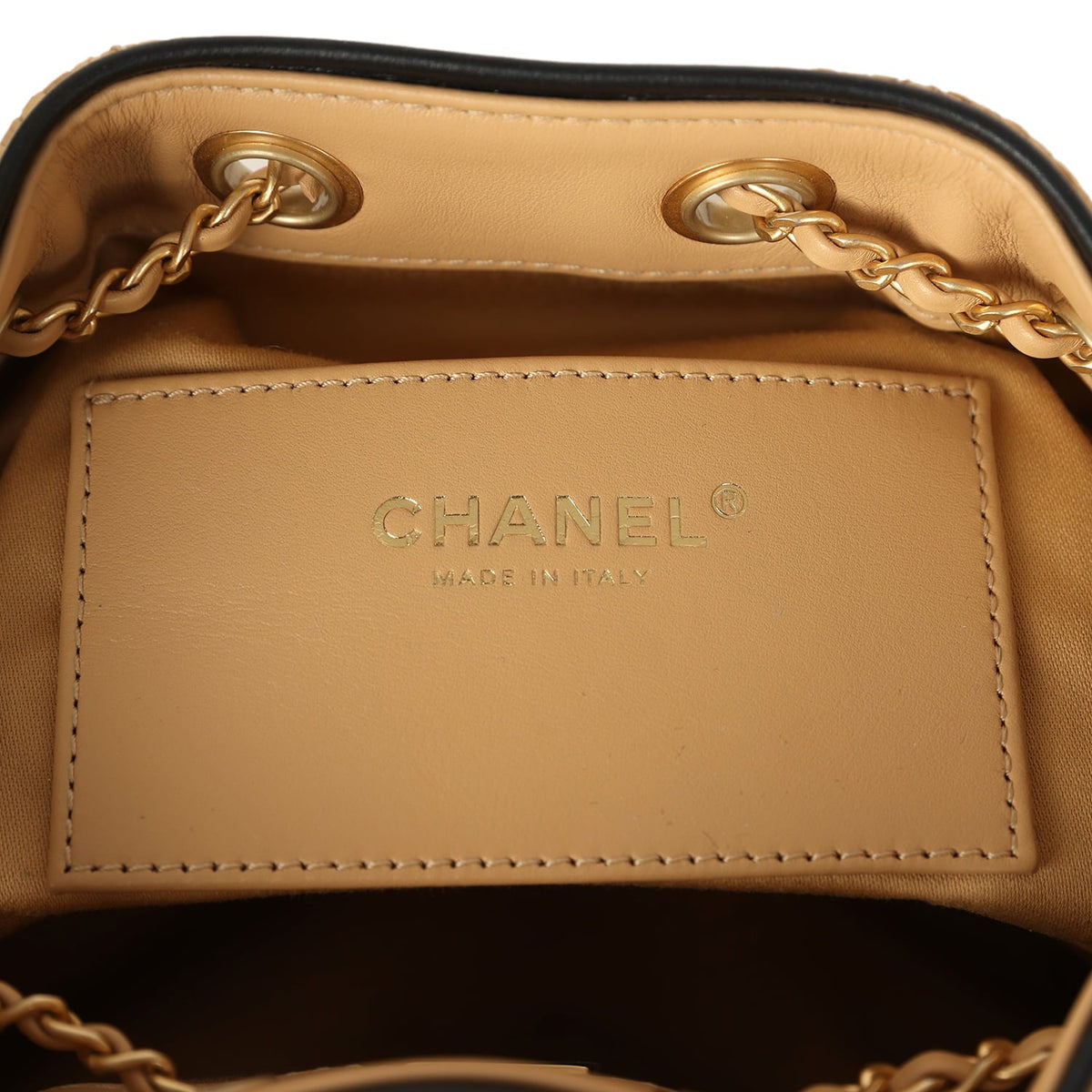 Chanel Mini 25 Hobo Bag Beige Raffia and Black Calfskin Antique Gold Hardware