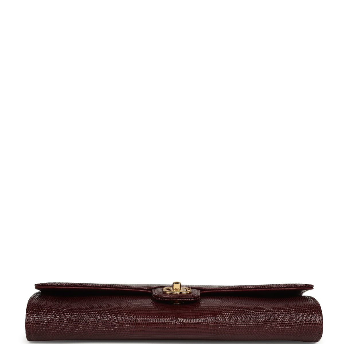 Chanel Long Top Handle Clutch with Chain Dark Burgundy Lizard Embossed Calfskin Gold Hardware