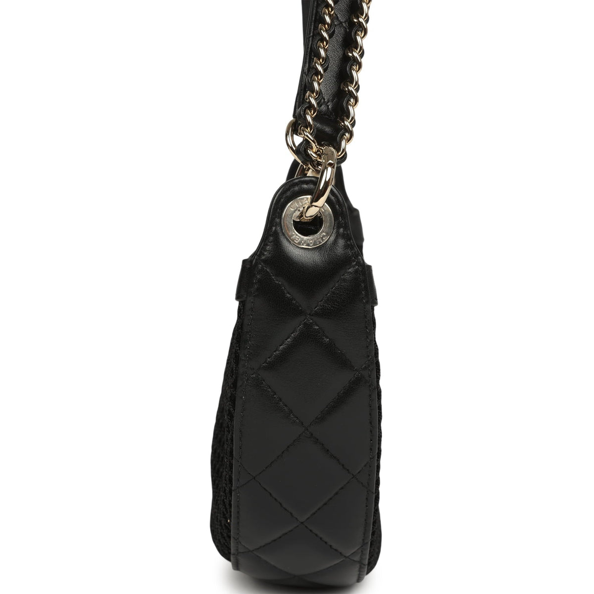 Chanel Round Clutch with Chain Black Mesh, Lambskin Light Gold Hardware