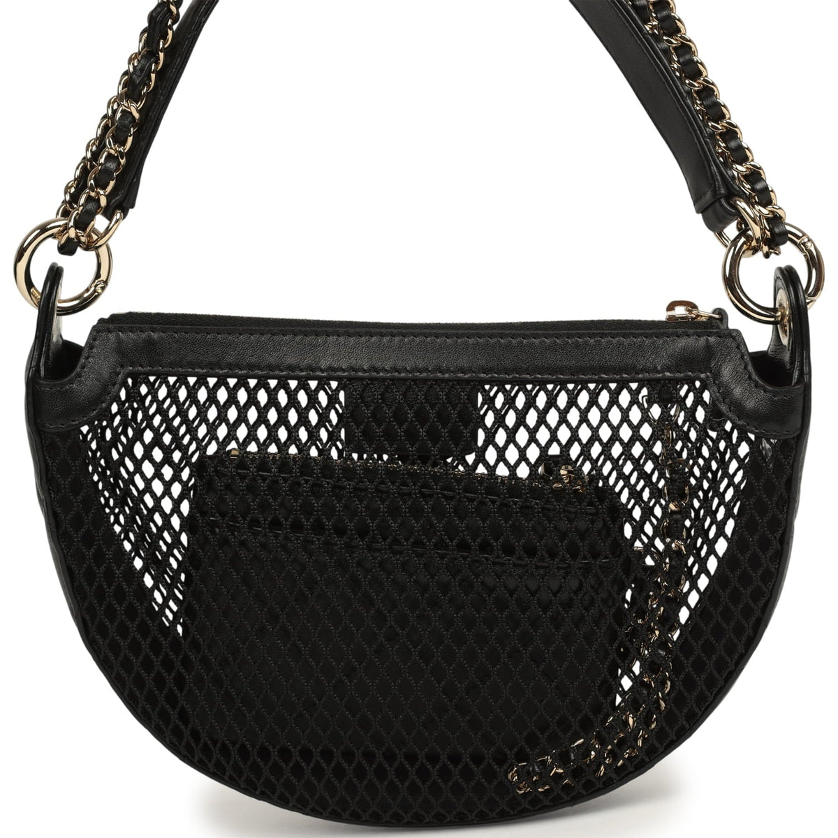 Chanel Round Clutch with Chain Black Mesh, Lambskin Light Gold Hardware