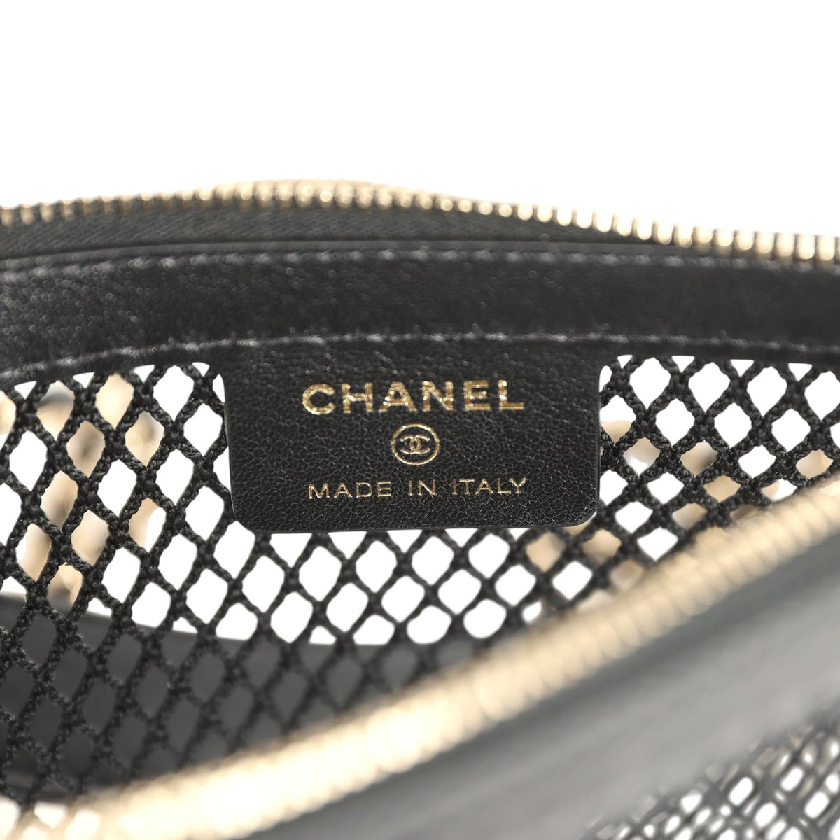 Chanel Round Clutch with Chain Black Mesh, Lambskin Light Gold Hardware