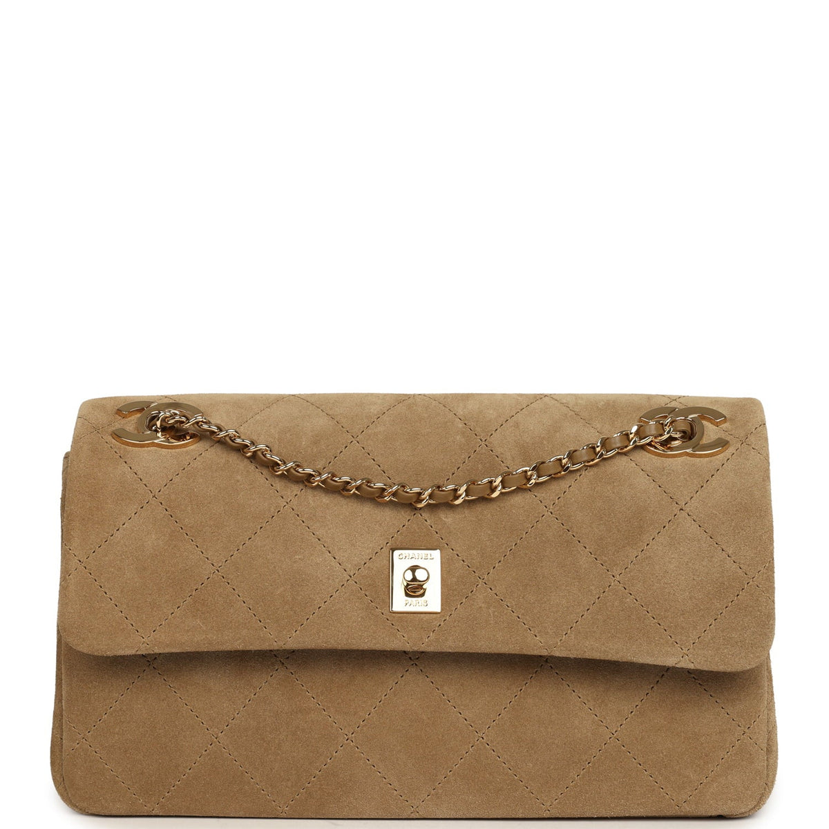 Chanel Medium "Eyes on You" Flap Bag Beige Suede Gold Hardware