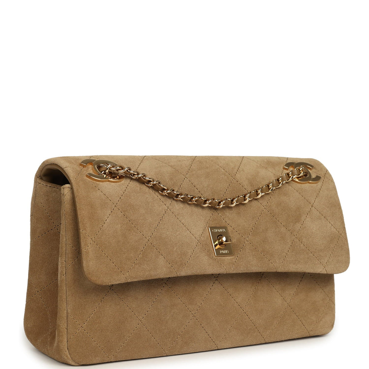 Chanel Medium "Eyes on You" Flap Bag Beige Suede Gold Hardware