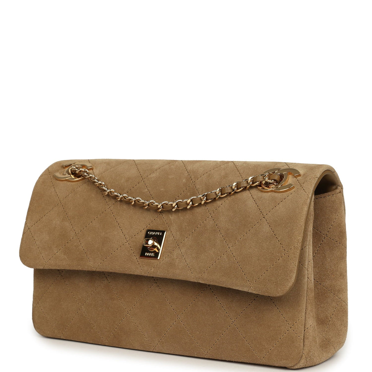 Chanel Medium "Eyes on You" Flap Bag Beige Suede Gold Hardware