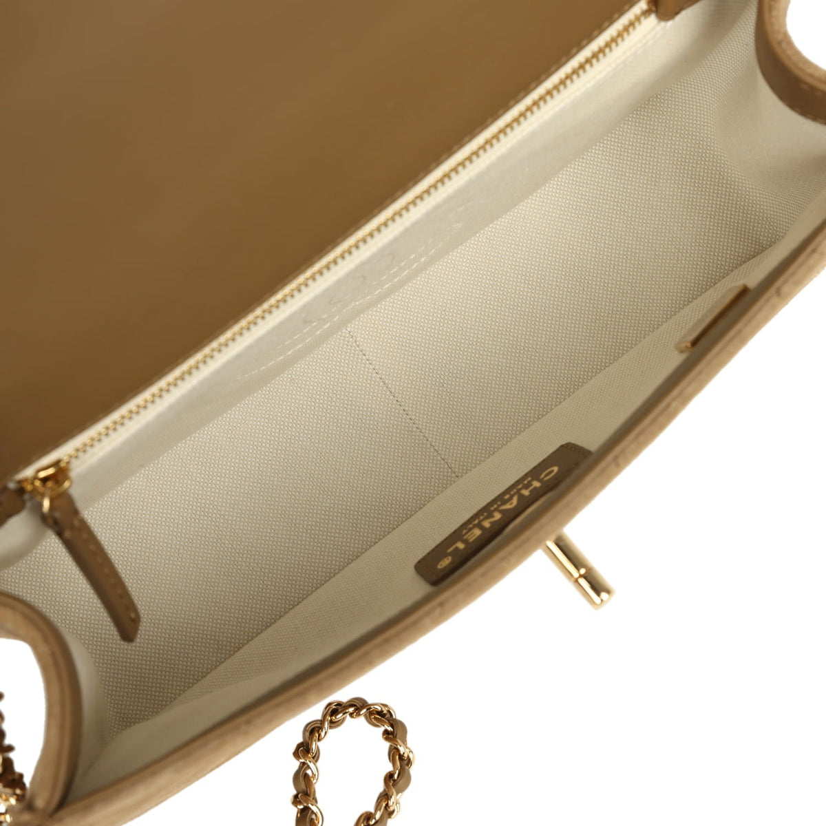 Chanel Medium "Eyes on You" Flap Bag Beige Suede Gold Hardware
