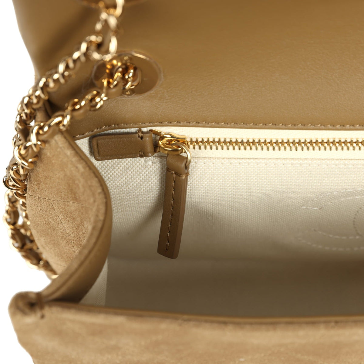 Chanel Medium "Eyes on You" Flap Bag Beige Suede Gold Hardware