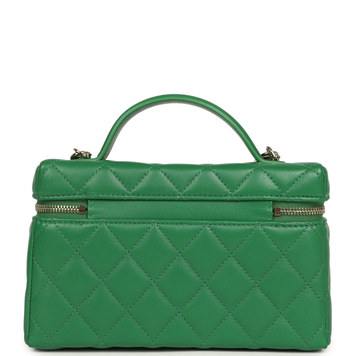 Chanel Top Handle Long Vanity Case with Chain Green Lambskin Light Gold Hardware