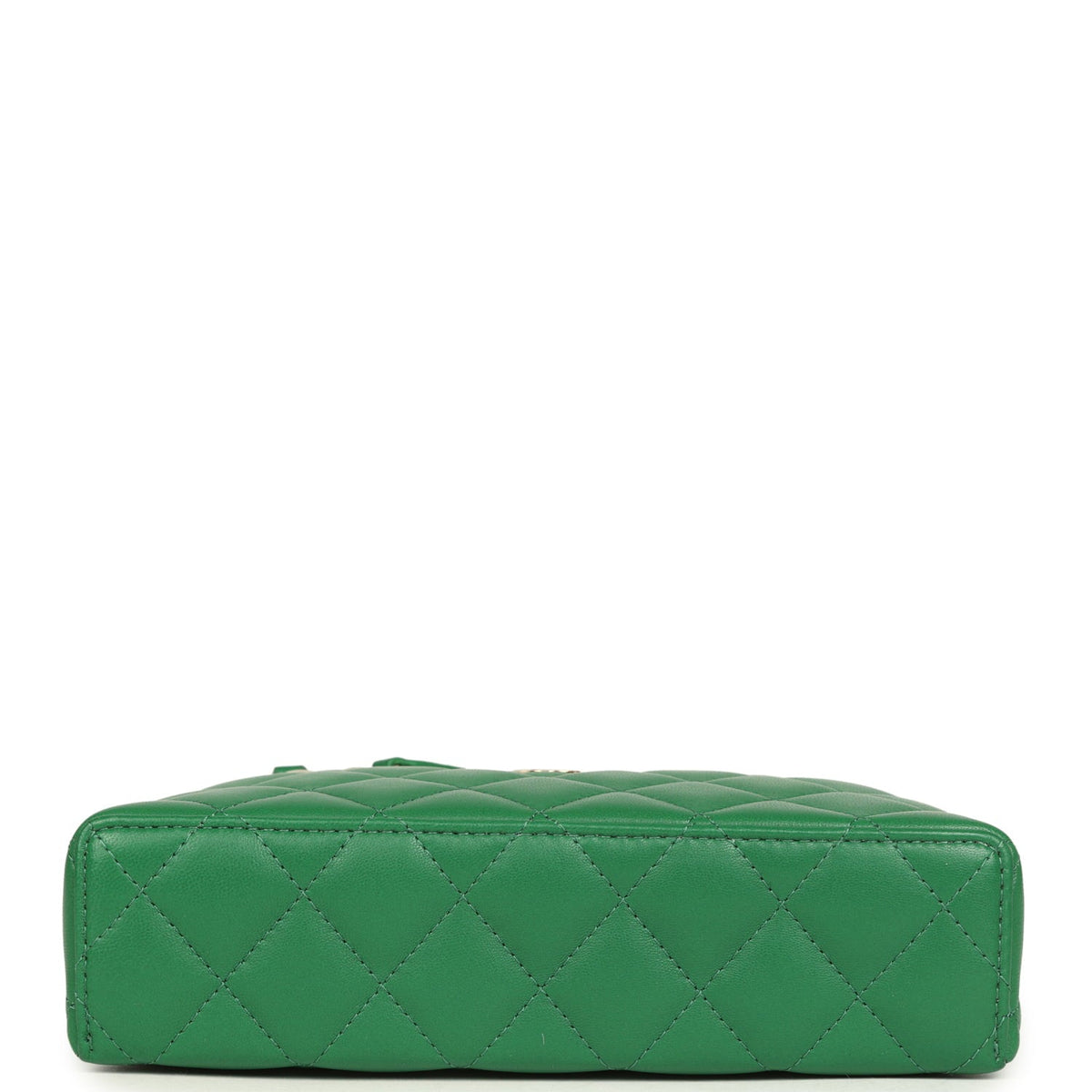 Chanel Top Handle Long Vanity Case with Chain Green Lambskin Light Gold Hardware