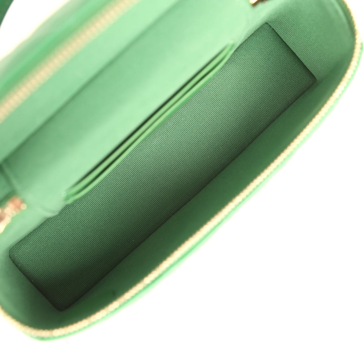 Chanel Top Handle Long Vanity Case with Chain Green Lambskin Light Gold Hardware