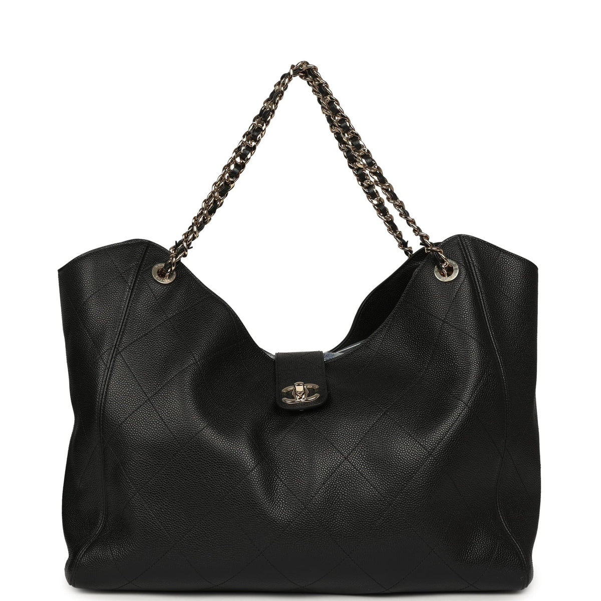 Chanel Maxi Shopping Bag Black Grained Calfskin Gold Hardware