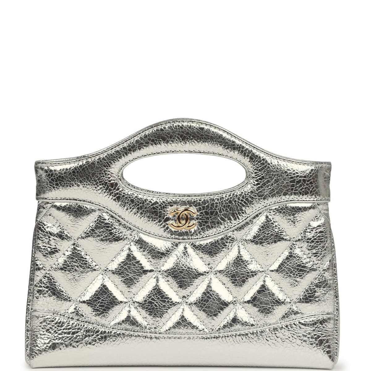 Chanel 31 Clutch with Chain Silver Metallic Calfskin Gold Hardware