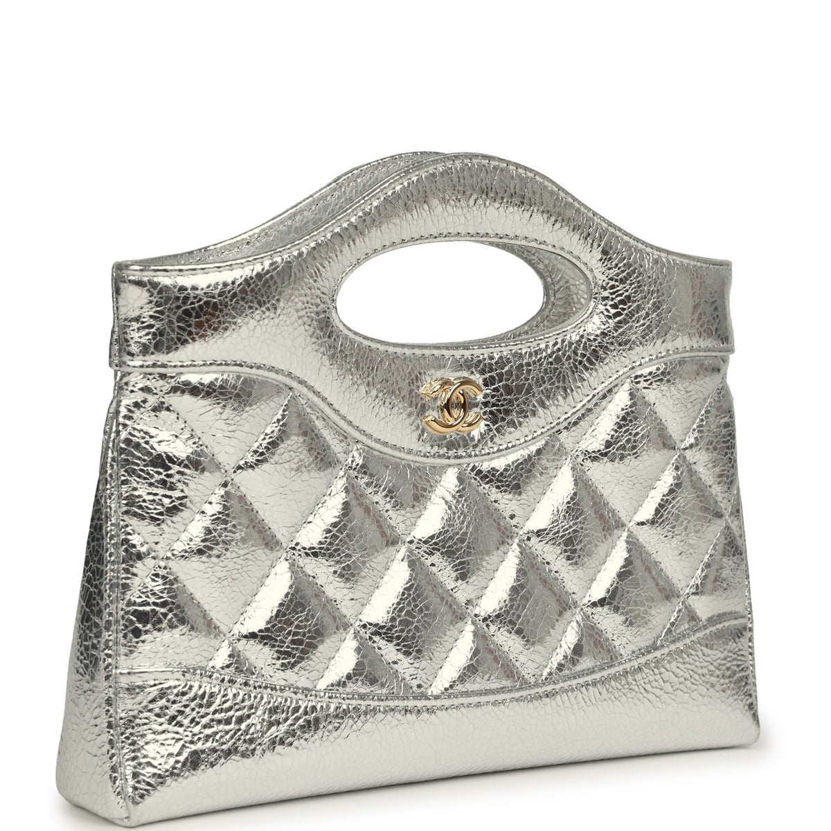 Chanel 31 Clutch with Chain Silver Metallic Calfskin Gold Hardware
